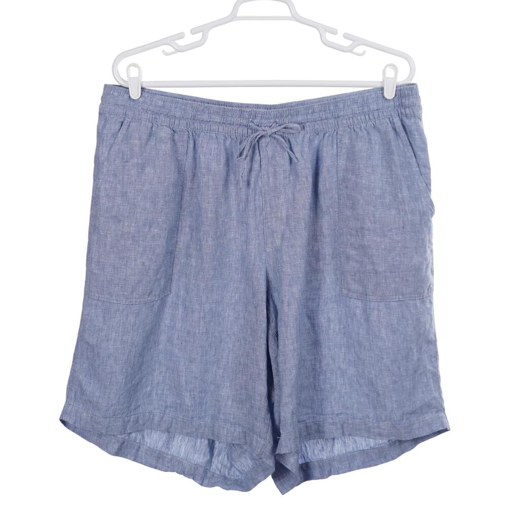 LANDS' END Shorts 2X Blue Linen Chambray Pull On Drawstring Pockets Casual